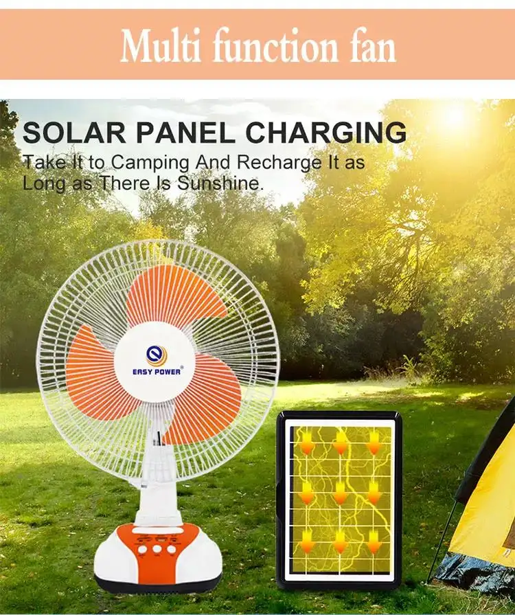 Solar rechargeable AC/DC table fan - 12 inch